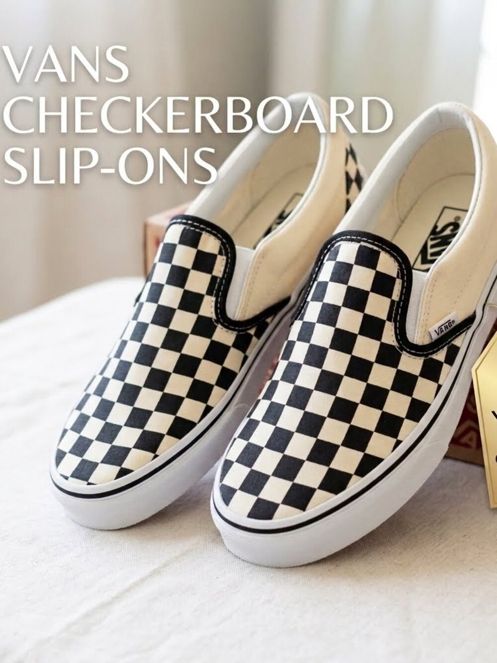 Vans Checkerboard Slip-On Classic Skate Low Top Shoes Black/White Size Y2 NWT